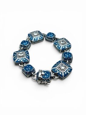 Lauren G Adams Blue Enamel Crystal Panel Bracelet 8” Large | Mandarin Style LGA